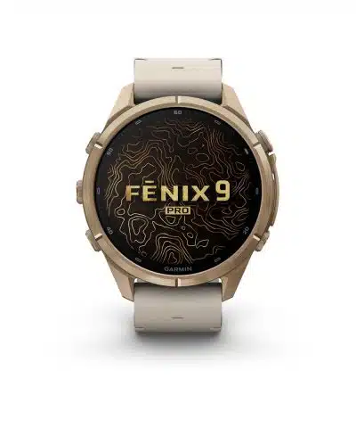 Alternative view of Garmin fēnix® 9 Pro – inReach®, 43mm - Gulloker titan med benhvit skinnrem