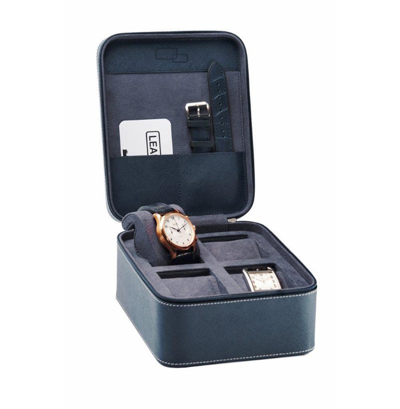 Alternative view of Leanschi 4 slot watch box/blue